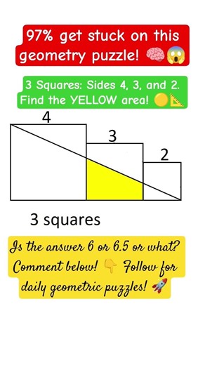 Can you solve this '3 Squares' puzzle? 🟦🟨📐 #math #shorts