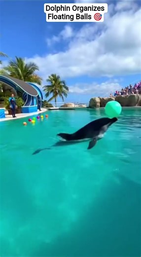 Dolphin Organizes Floating Balls 🎯🐬#SmartAnimals #DolphinSkills #ViralVideo