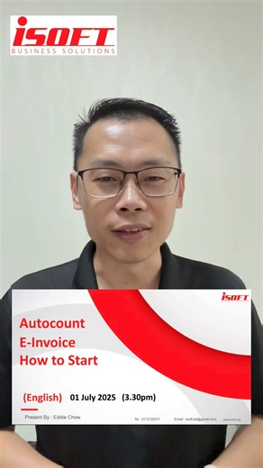 1 July 2025 How to use Autocount issue E-invoice ❓You don’t know how to setting ? No worries , join our zoom or FB Live : Topic: How to Start Autocount E-invoice (English) Time: Jul 1, 2025 03:30 PM Singapore Join Zoom Meeting https://us02web.zoom.us/j/84347880653?pwd=Qx3PPJ7ACTv3eNakSJnsFZkk22aocR.1 Meeting ID: 843 4788 0653 Passcode: 365613 【I Soft Business Solutions】 Your Autocount Software Provider #autocount老师 #isofteddie #电子发票 #einvoice #不懂就问 #accounting #iSoft #autocount #EinvoiceMalaysia