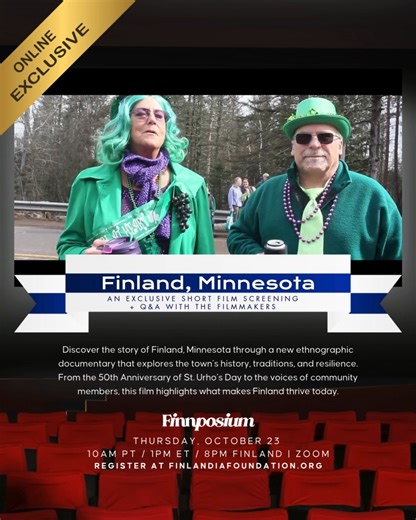 🍇🦗 Did you know? About 50 years ago, Finnish immigrants in Minnesota realized that while the Irish were celebrating St. Patrick’s Day, their own midwinter celebrations were… missing something. So they invented St. Urho’s Day—a delightfully quirky tradition celebrating grapes, grasshoppers, and the legendary Finnish vineyards! It’s become a beloved part of Finland, Minnesota’s culture, honoring both heritage and creativity. Join us for the exclusive Finnposium screening to explore this fun stor