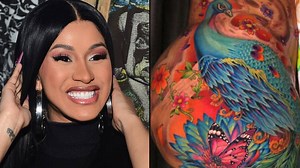 Cardi B shows off her gigantic revamped peacock tattoo on her leg