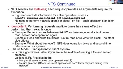 CS162 Lecture 25: Distributed Storage, NFS and AFS, Key Value Stores