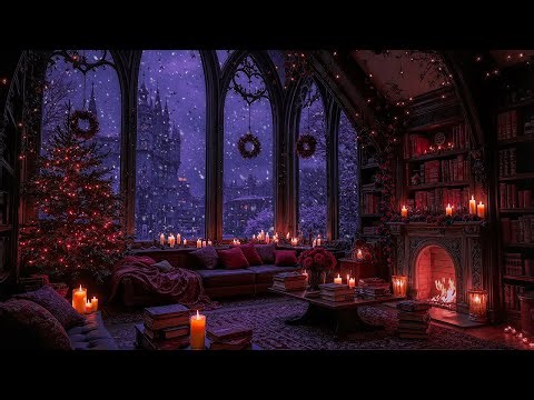 Step Inside a Christmas Gothic Room | Cozy Winter Ambience with Fireplace | Dark Academia Piano