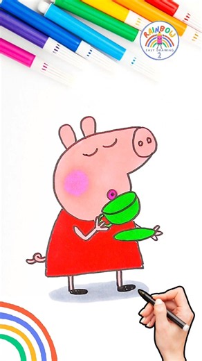 Peppa Pig Simple Drawing | Draw Peppa Pig Drinking Tea Easy Tutorial 🌈🐽 #peppapig #shorts