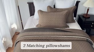 Farmhouse Bedspreads Queen Size 102"x120" - 100% Cotton Lightweight Oversized Quilt with 2 Pillowshams, Cottage Plaid Quilted Bedding Coverlet for All Season, 3 Pieces, Brown/Beige/Cream