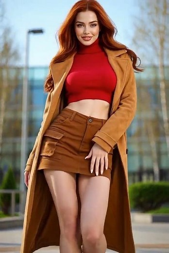 Autumn Palette: Camel Trench & Red Crop Top 🍂 #StreetStyle #Fashion #Style