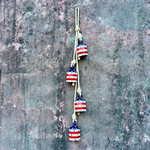 Handmade Hand-painted Bells Cluster With Jute Rope, Hanging Wind Chime, Boho Wall Decor, Vintage Style Home Decoration, Housewarming Gift. - Etsy