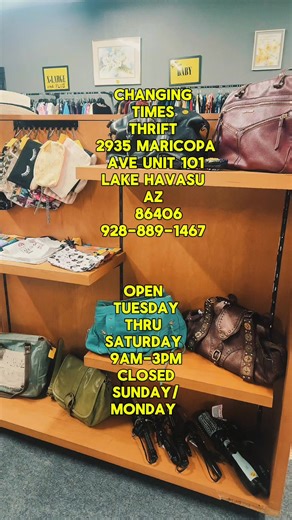 1.4K views · 82 shares | Changing Times Thrift located on the Southside of Lake havasu Nestled in the "Sabre Building" between Sunshine Rv and Angel's landscaping!!! We always have Great Monthly and Weekly Deal's Follow us ☆Facebook☆ so you don't Miss out!!! Just for following brings you greater Deal's on Thursday's. We'd like to Thank you as Always for Shopping Small!!! | Changing Times | Facebook
