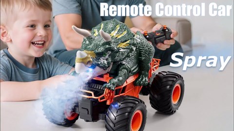 Remote Control Dinosaur Car for Kids Boys, Electric Monster Truck with Spray, Light, Sound, Indoor Outdoor All Terrain Off Road RC Car Toys for Kids 3 4 5 6 7 8-12 Year Old Boys Girls Birthday Gift