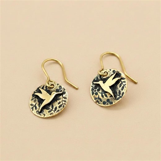 Dainty Hummingbird Dangle Earrings in Gold and Silver Tiny Flying Bird Coin Studs Symbolic Nature Jewelry Unique Graduation Gift for Her - Etsy