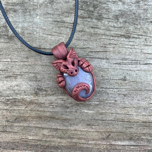 Polymer Clay and Peach Moonstone Dragon Pendants - Etsy
