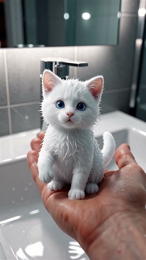 “Foam Kitten Transformation in Hand ✨ Realistic Bathroom Close-Up” 💚😻 #ai #aivideo #viral #shorts