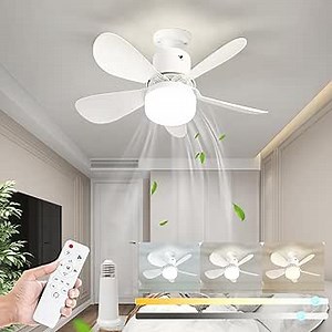 Socket Fan Light with Remote - Dimmable LED Screw in Ceiling Fan 3 Colors 3000K-6500K, 1000 Lumens Light Bulb Socket Fan Light for Garage Tool Room Bedroom Kitchen Living Room (White)