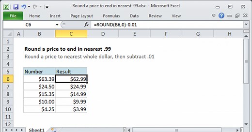 Round a price to end in .99