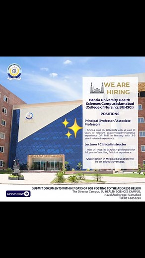 1.9K views | Bahria University Lahore / Islamabad We're Hiring at our Health Sciences Campus in Islamabad. For more Information: bahria.edu.pk/jobs #BahriaUniversity #Hiring #islamabad #Karachi #Lahore #bahriauniversitylahore #jobsinbahriauniversity #educationworld #educationworld21#ApplyNow #ApplyOnline #BU #Bahria #bahriauniversitysialamabad #universitylife | Education World | Facebook