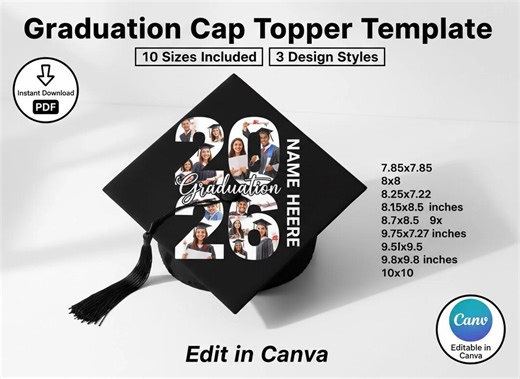 Graduation Cap Topper Template, Editable Canva Design (instant Download PDF) - Etsy