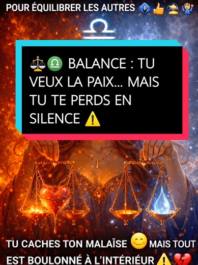 #creatorsearchinsights ⚖️♎ BALANCE : TU VEUX LA PAIX… MAIS TU TE PERDS EN SILENCE ⚠️ LÉGENDE : Tout le monde pense que tu es équilibré. Calme. Juste. Posé. Mais personne ne voit ce qui se passe vraiment en toi… Tu veux éviter les conflits 🕊️ Tu veux que tout le monde soit bien 🤝 Tu veux que tout soit parfait autour de toi Mais à quel prix ? Tu dis “oui” alors que tu penses “non” ❌ Tu souris alors que tu es épuisé 😔 Tu fais semblant d’aller bien… pour ne déranger personne Et petit à petit… tu 
