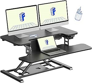 FLEXISPOT 32" Motorized Standing Desk Converter, Electric Stand up Desk Riser, Sit to Stand Dual Monitor and Laptop Workstation with Wide Keyboard Tray, Black