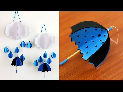 Paper umbrella and cloud wall hanging | DIY easy paper crafts tutorial - Wall decoration ideas