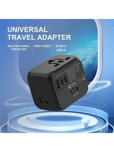1pc 4-In-1 International Travel Adapter, 2500W Global Power Plug Converter With 1 USB Port And 2 Type-C Ports, Compact & Lightweight Design, Compatible With US/UK/EU/AU Outlets, Available In Blue/Orange/Black/White, Essential For Business Trips And Vacations | SHEIN