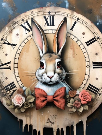 Clockwork Rabbit CLIPART, Vintage Bunny Portrait With Roman Clock and Floral Details - Etsy