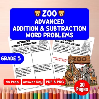 Zoo Advanced Addition and Subtraction Word Problems Grade 5 Worksheets Answer Ke