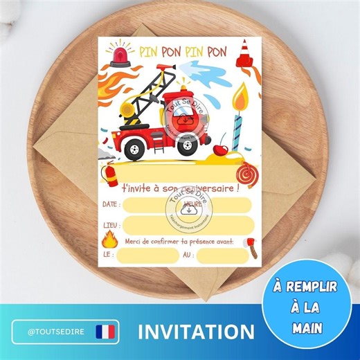 Instant Download Firefighter Birthday Invitation Card to Download and Print in French PDF Toutsedire - Etsy