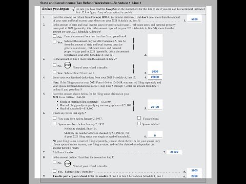 State and Local Income Tax Refund Worksheet Walkthrough (IRS Schedule 1)