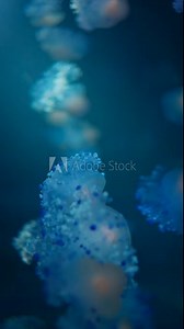 beautiful colourful jellyfish medusa swim underwater in ocean or zoo, vertical