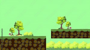 game background. Ground, grass, sky, tree and stars. 2D Game Platform Design