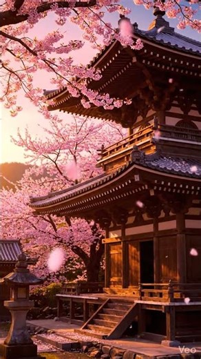 Temple surrounded by sakura trees