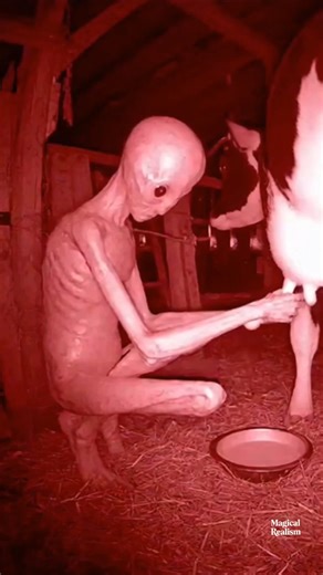 Creepy creature milking the cow #creepy #alien #shorts