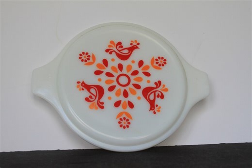 Vintage Pyrex Friendship Dish Lid. LID ONLY, Milk Glass Lid With Orange and Red Pattern, Mint Condition, Gift for A Collector, Housewarming. - Etsy
