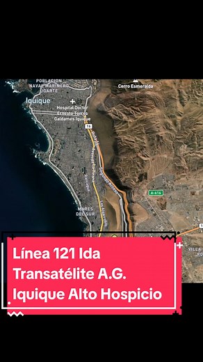 Recorrido Línea 121 en Alto Hospicio y Iquique