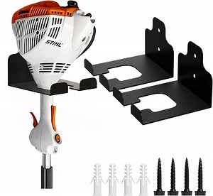 2-Pack Garage Organizer Trimmer Rack – Black Wall Mounted Hangers for Grass Trimmer, Hedge Trimmer & Garden Tools