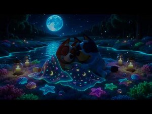 NO ADS Bluey & Bingo Sleep Piano 🌕 Cozy Candlelit River Shore & Glowing Starfish Night