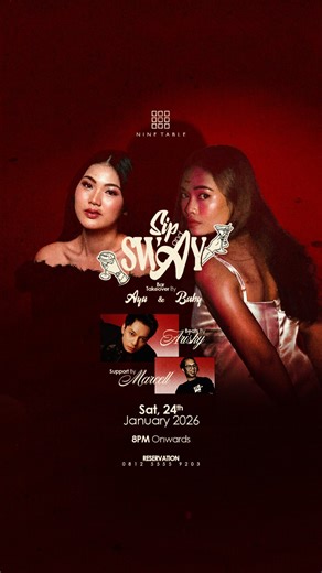 NINE TABLE on Instagram: "A night that’s all about the energy 🍸✨ SIP & SWAY is taking over Nine Table with a bar takeover by Ayu & Baby, music by Arisky, and support from Marcell. 🗓 Saturday, 24 January 2026 ⏰ From 8 PM onwards Expect great drinks, loud beats, and a crowd that knows how to have a good time. If you’re into nightlife, this is where you’ll want to be. For reservations, please klik link on our profile"