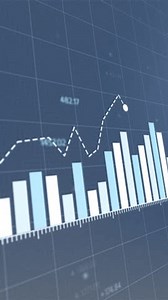 Dynamic animated market trend visualization, showcasing fluctuating profits and losses, rising and falling graphs, vibrant blue bars and lines, financial data analysis, trading presentation.