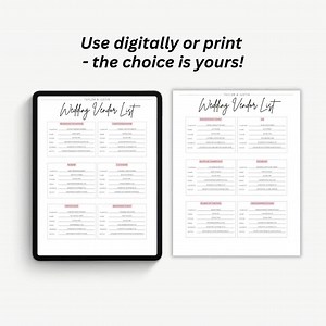 Wedding Vendor List, Editable Wedding Vendor Contact Sheet, Wedding Planning Template, Printable Wedding Checklist, Instant Download Wedding - Etsy