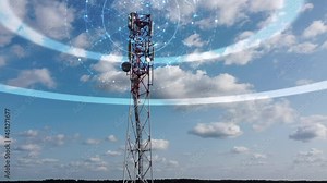 Animated visualization of mobile network signals originating from a cell towers.