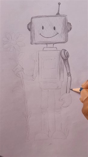 Cute Robot with a Flower | Pencil Drawing Short