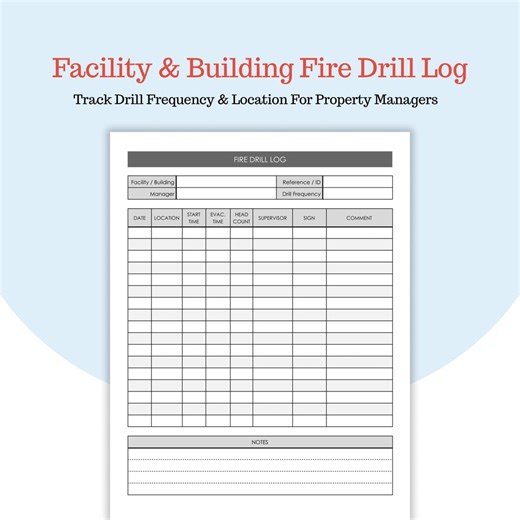 Fire Drill Log With Facility Header - Building Reference ID - Drill Frequency Tracker - Google Docs and PDF - Etsy