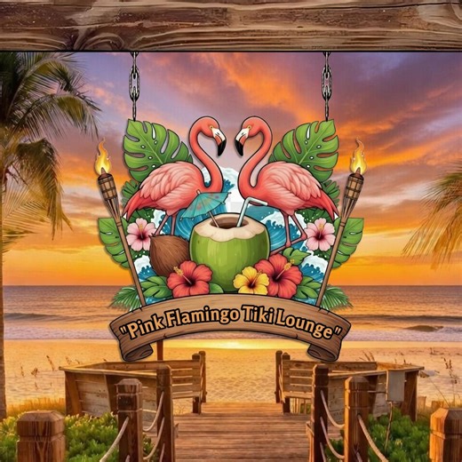 Personalized Tiki Lounge Metal Sign, Custom Pink Flamingo Bar Wall Art, Beach & Cocktail Decor, Tropical Lounge Sign, Gift for Beach Lovers - Etsy
