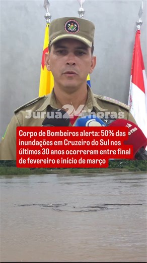 Jurua Horas on Instagram: "Com o Rio Juruá atingindo a cota de alerta de 11,80 metros na manhã desta quinta-feira (15 de janeiro de 2026), registrando 11,86 metros às 7h, o comandante do Corpo de Bombeiros em Cruzeiro do Sul, Major Josadac Cavalcante, reforçou a necessidade de monitoramento constante e cautela por parte da população. Apesar da elevação atual, o oficial destacou que o período de maiores riscos históricos não se concentra necessariamente em janeiro. Em análise de dados dos últimos