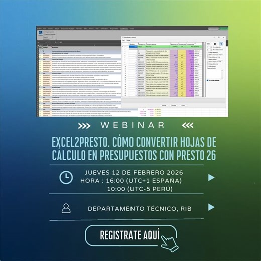 Grupo CPS | RIB Presto Perú on Instagram: "📊 WEBINAR | De Excel a presupuesto estructurado en minutos ¿Trabajas tus presupuestos en hojas de cálculo y luego pierdes tiempo ordenando la información? Con Presto 26 y la herramienta Excel2Presto, ahora puedes convertir tus archivos de Excel en presupuestos completos y organizados. En este webinar aprenderás cómo: 🔹 Importar hojas de Excel con mediciones, precios y presupuestos 🔹 Detectar automáticamente capítulos y subcapítulos 🔹 Reconocer unida