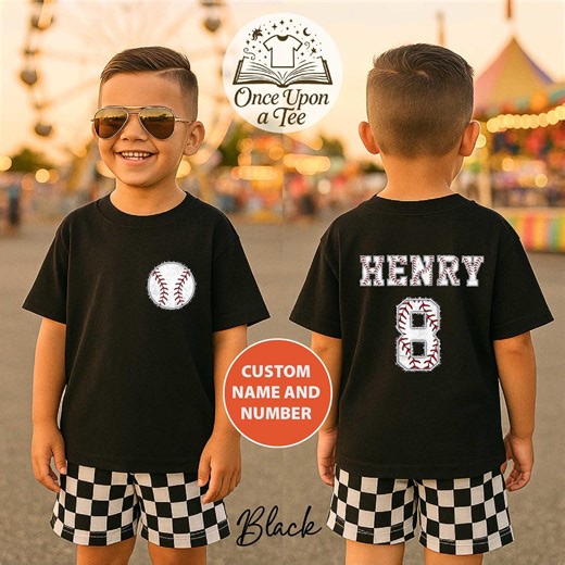 Personalized Baseball Name and Number Kids Two Sided T-shirt, Custom Baseball Shirt, Baseball Season Top, Baseball Player Youth Shirt - Etsy