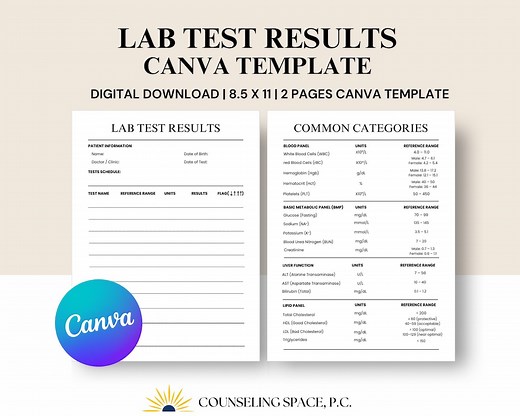 Lab Test Results, Lab Results Tracker, Blood Test Tracker, Lab Value Cheat Sheet, Laboratory Values, Canva Template, Instant Download - Etsy