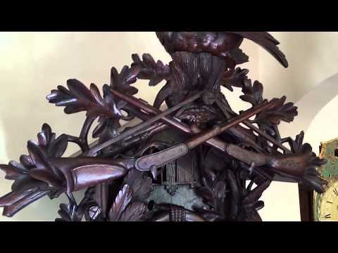 Rare Monster Antique Musical Cuckoo Clock Hunter Motif Circa 1890-1900