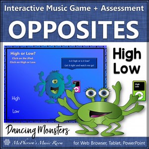 High and Low Melodic Direction Interactive Music Game   Assessment {Monsters}