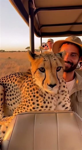 Cheetah jumps in jeep—unbelievable safari moment! #usa #safari #wildlife #wildanimals #animals